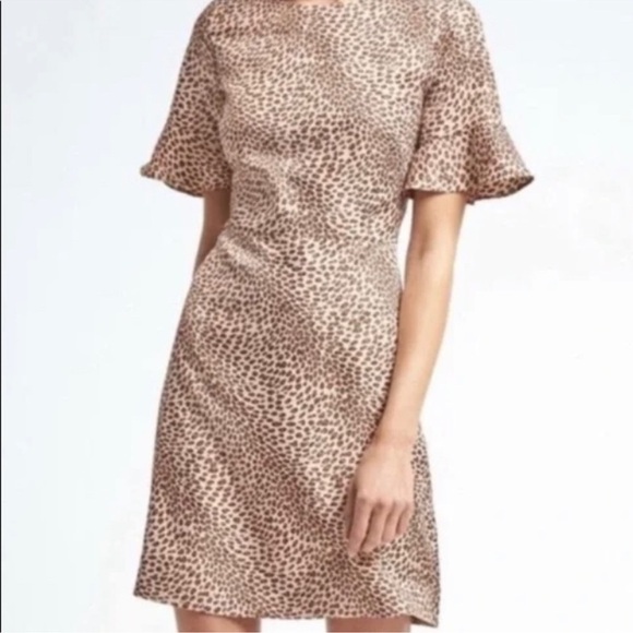 Banana Republic Leopard Print Flounce Sleeve Mini Dress Sz 2 - Picture 1 of 9